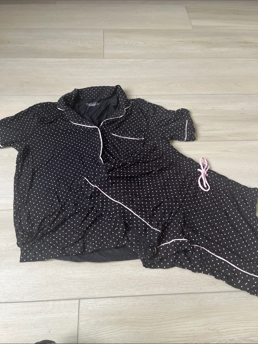 VS Black Polka Dot Pajama Set with Pink Trim